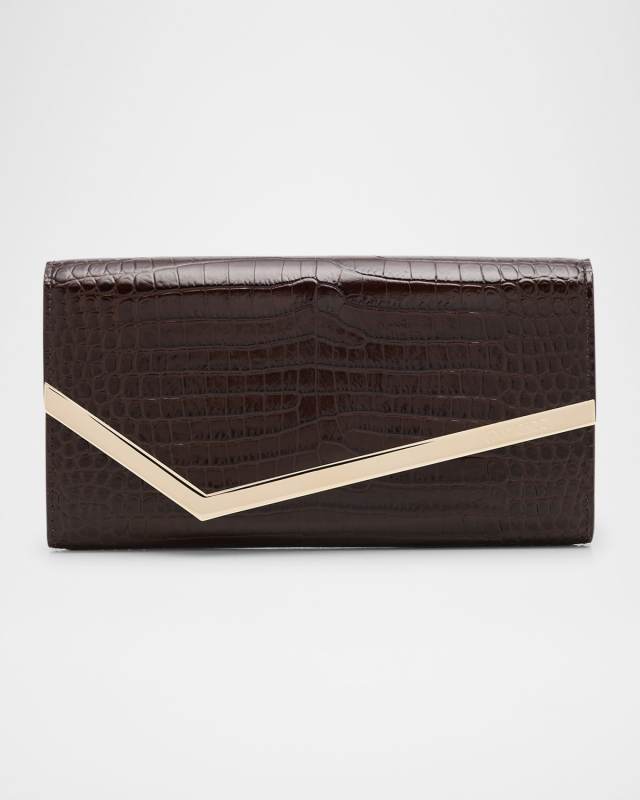 Emmie Croc-Embossed Leather Clutch Bag